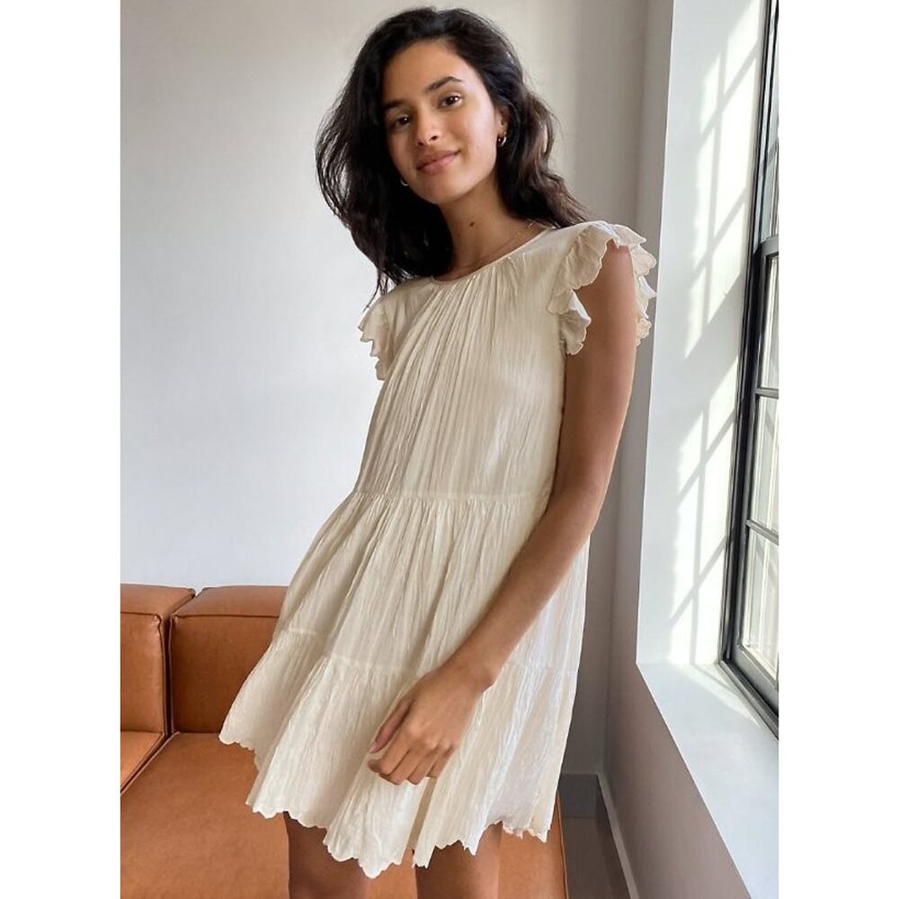 Aritzia Wilfred Sidonie Light Yellow Ruffled Tiered Modal Mini Dress XS